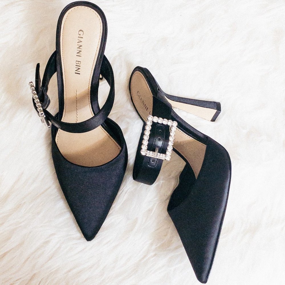 GIANNI BINI Black Satin Maleenah Mules Size 7 - G0222 - Picture 2 of 11